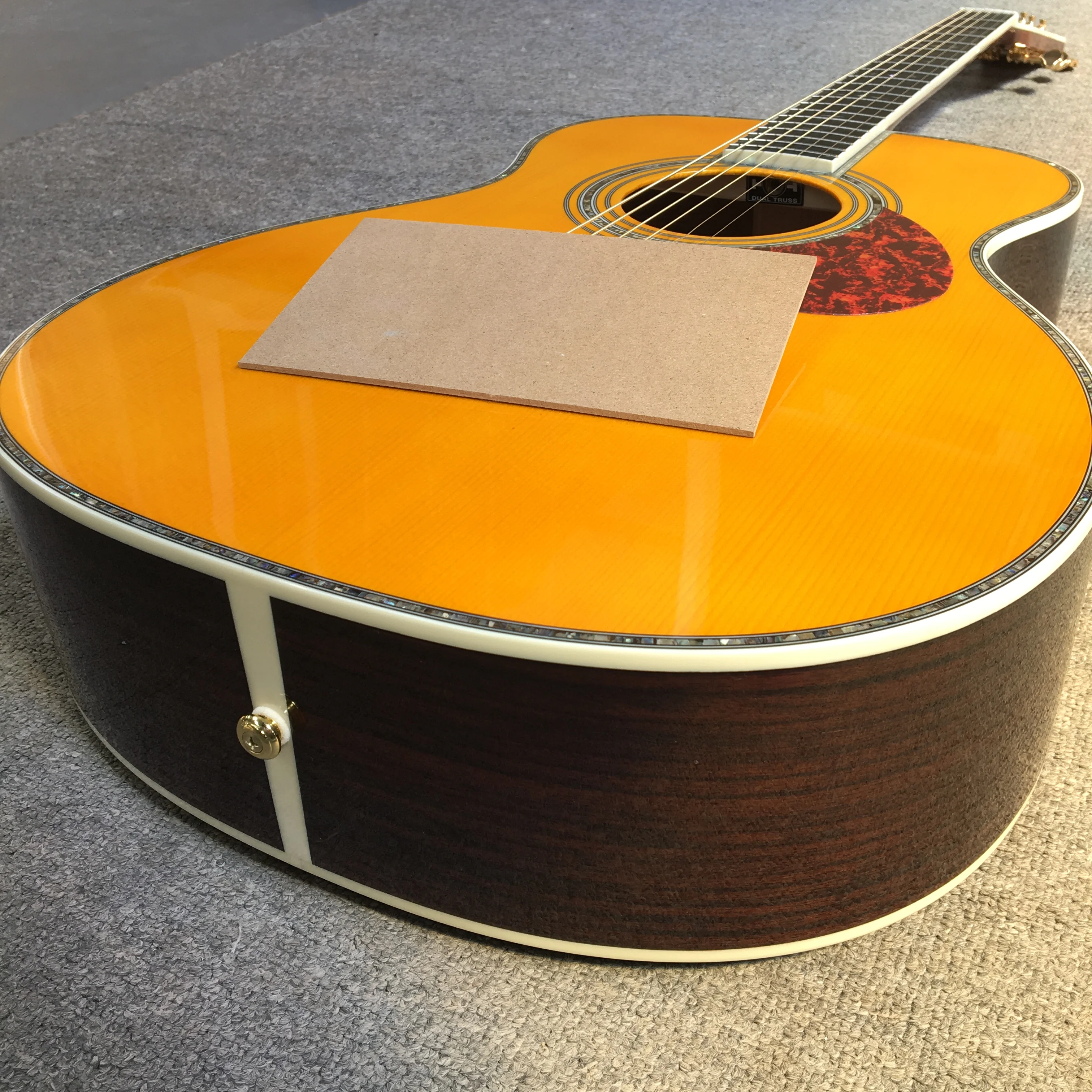 Cream Yellow OM42 Acoustic Guitar w/EQ Spruce solid nice Sound Free Ship