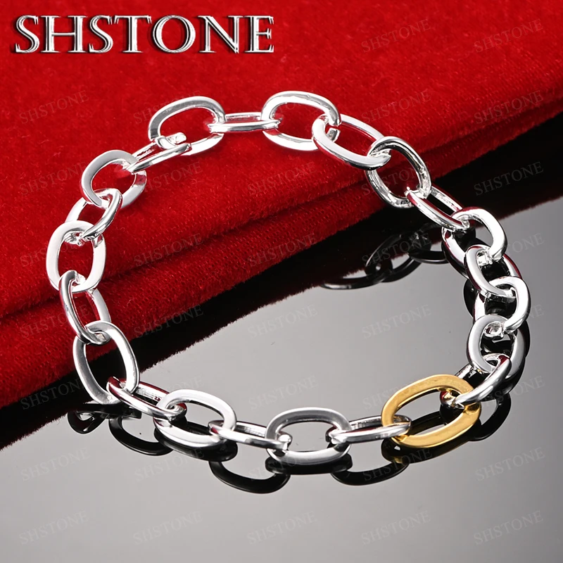 

Hip Hop Style Men's 925 Sterling Silver Gold Oval Bracelet Fashion Trend Jewelry Birthday Christmas Party Gift Accessories