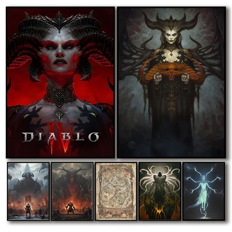 لعبة Pop RPG ملصق ديابلو 4 ، ليليث الجمالي ، خريطة ديابلو IV ، لوحة قماشية ، فن الجدران ، ديكور المنزل ، ديكور المنزل ، 2023