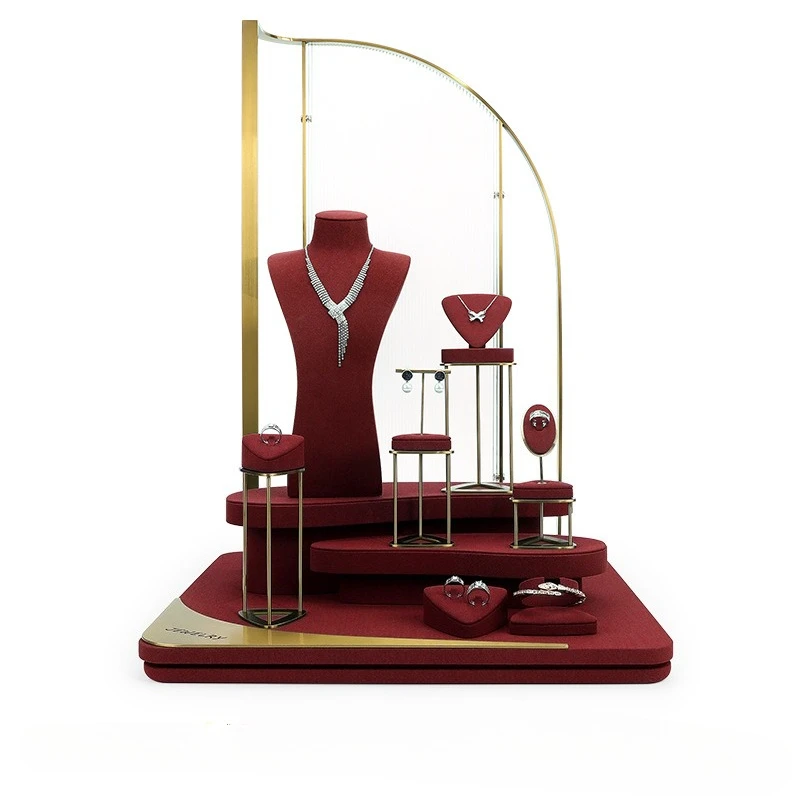 

Jewelry Display Stand Earrings and Earrings Showcase Jewelry Display Props Red Microfiber Jewelry Counter Display Rack