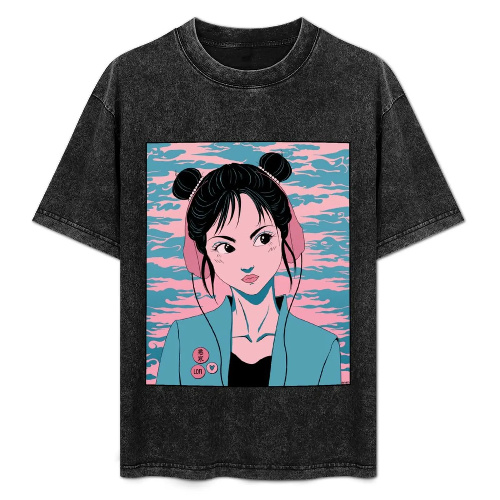 

LOFI GIRL PINK AND BLUE MOOD T-Shirt anime figures Funny t-shirt Funny t-shirts Luxury man slim fit t shirts for men