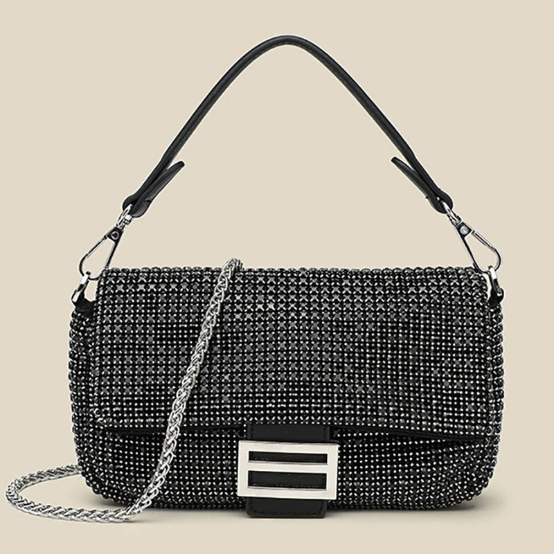 2026 New Collection Sparkling Rhinestone Shoulder Bag Women Crystal Underarm Bag Light Luxury Evening Clutch Crossbody Bag