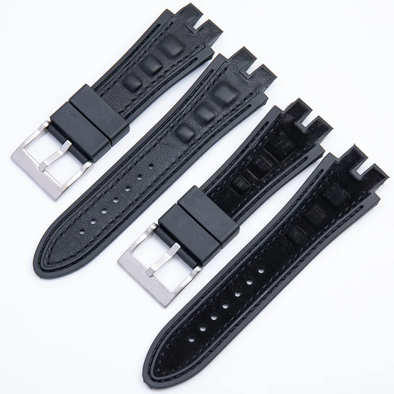 28mm Black Blue Red Yellow Nubuck Leather Belt Silicone Watch Band Accessories Fit For Roger Dubuis Strap For EXCALIBUR Series