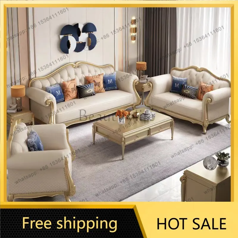 LJY White Gold European Sofa Sectional Luxury Leather Floor European Sofa Minimalist Couch Fauteuil Salon Beautifylife Furniture