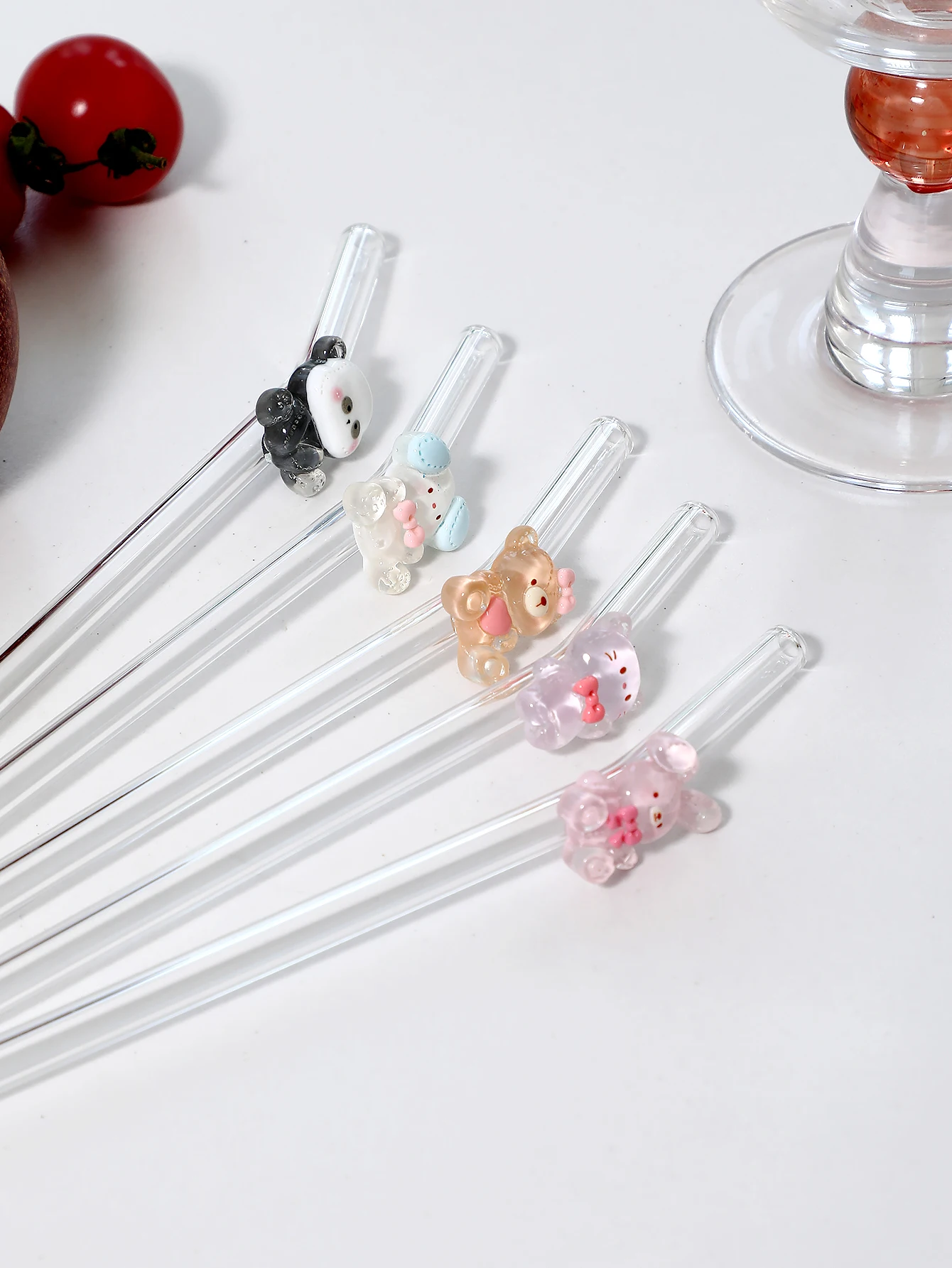 1/5PCS Reusable Bent Glass Straws, Panda/rabbit/cat/dog Designs, Iced Coffee & Summer Drinks, Beach Parties & Dessert Shops