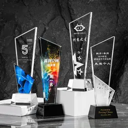 Crystal Trophy for Home Decoration Creative Pentagram Star Trophy, Commemorative Honor Sandblasting Carving, Blank Souvenir, 1Pc