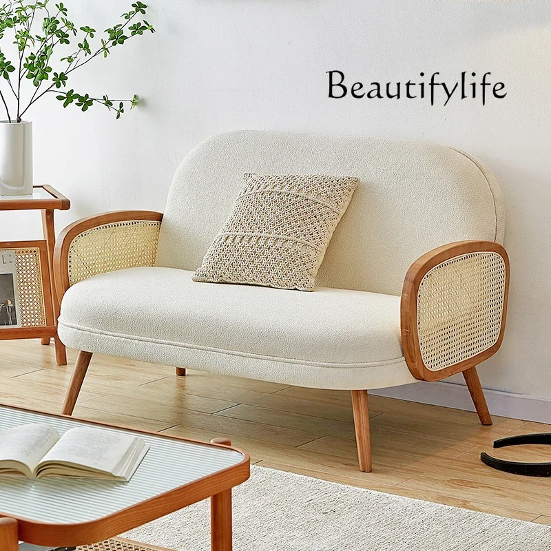 

living room balcony leisure chair ins solid wood Double sofa Japanese rattan soft bag sofa single chair