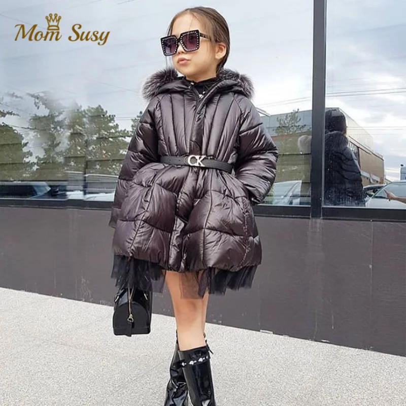 

Baby Girl Jacket Winter Long Cotton Padded Toddle Teens Shiny Hooded Down Jacket Gauze Child Coat Thick Baby Clothes 3-14Y