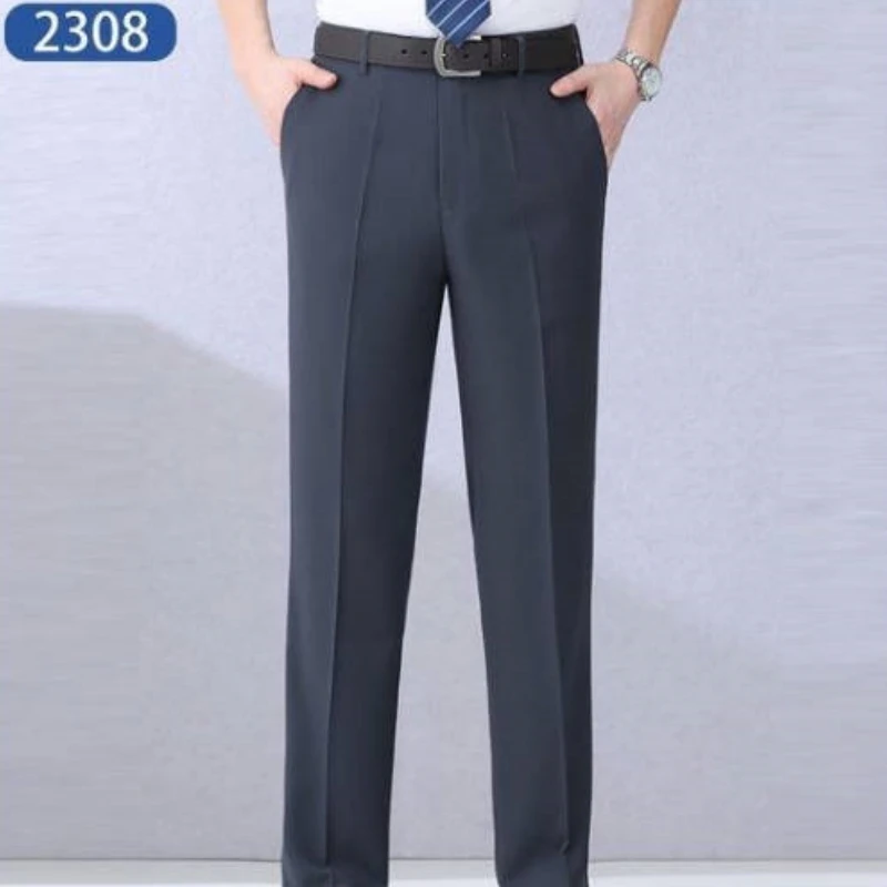 

High End Mulberry Silk Men's Suit Pants Summer Thin Super Sagging Luxurious Wrinkle Resistance Business Suit Pants 29-44 Size