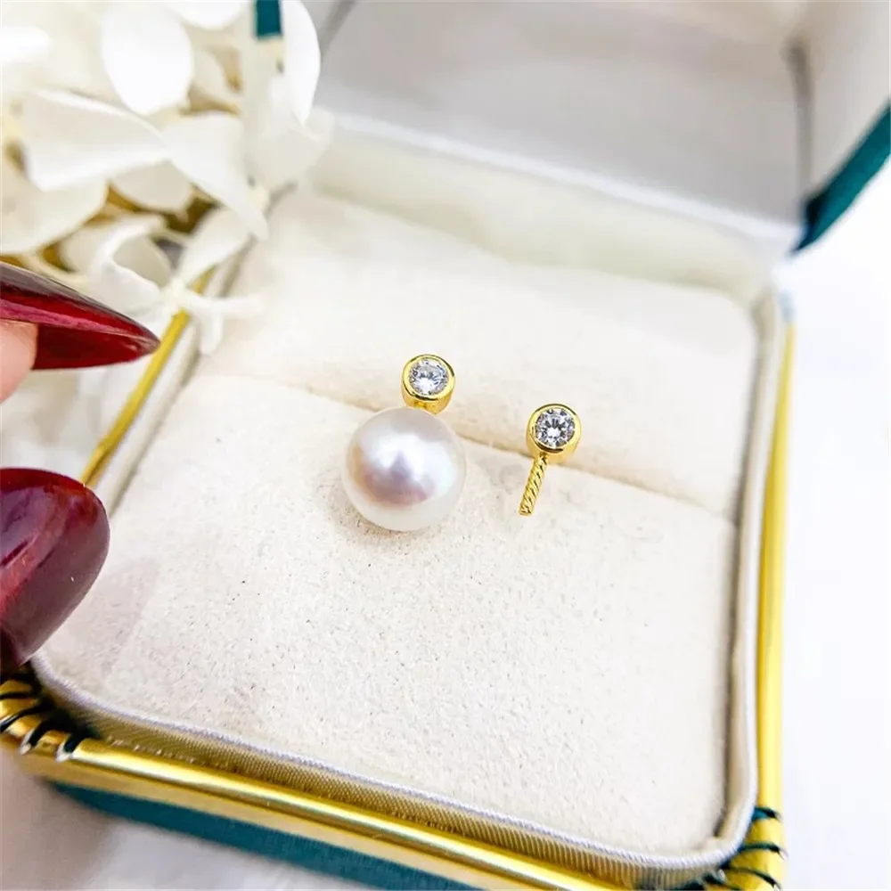 

DIY Pearl Gadgets S925 Sterling Silver Stud Earrings Gold Silver Earrings Fit 7-10mm Beads E088