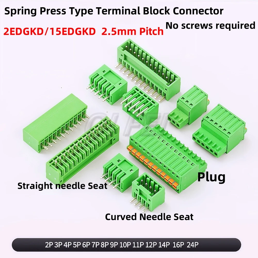 

3sets KF 2EDGKD 2.5mm Pitch 2/3/4/5/6/7/8/9/10/12/14/16/18/20/24 Pin Spring Press Type Terminal Block Connector 15EDGKD VC RC