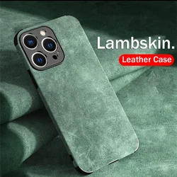 Luxury Shockproof Lambskin PU Leather Case For iPhone 16 15 13 12 11 14 Mini X XS XR 7 8 Plus Retro Soft Shockproof Cover