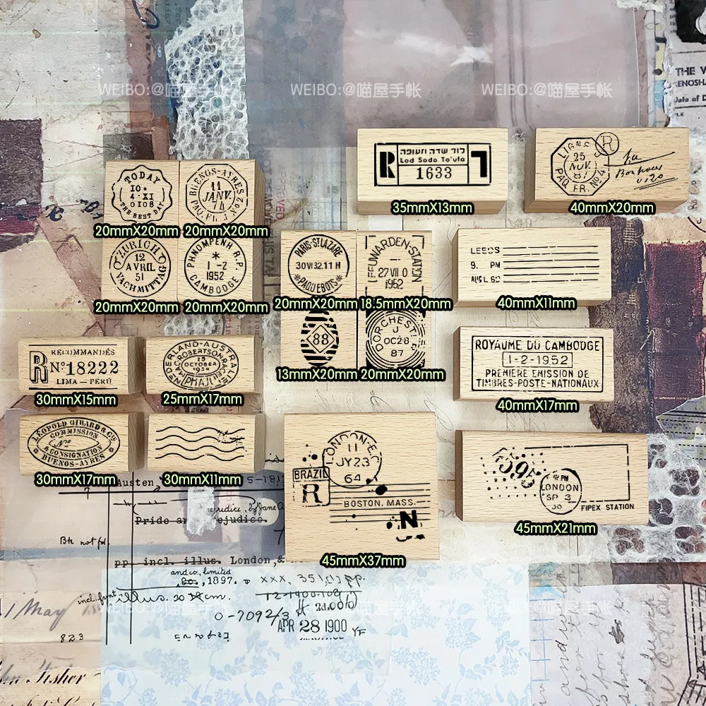 Original Vintage Poststempel mit Wellenmuster als Hintergrund-Holzstempel für Junk Journal, Scrapbooking, Dekoration, Handwerk und Schreibwaren – Detail 1