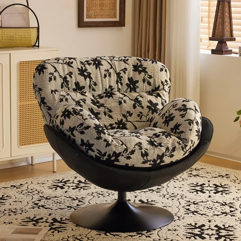 Minimalist living room, eggshell small unit, household lazy sofa, leisure retro floral cloth, rotating sofa chair