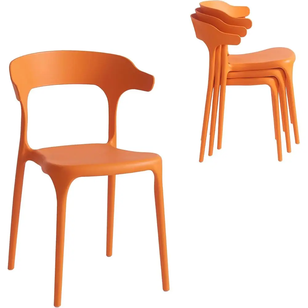 

Stackable Plastic Dining Chairs Set, No Assembly, 4-Piece, Suitable for Indoor & Outdoor Use, Orange