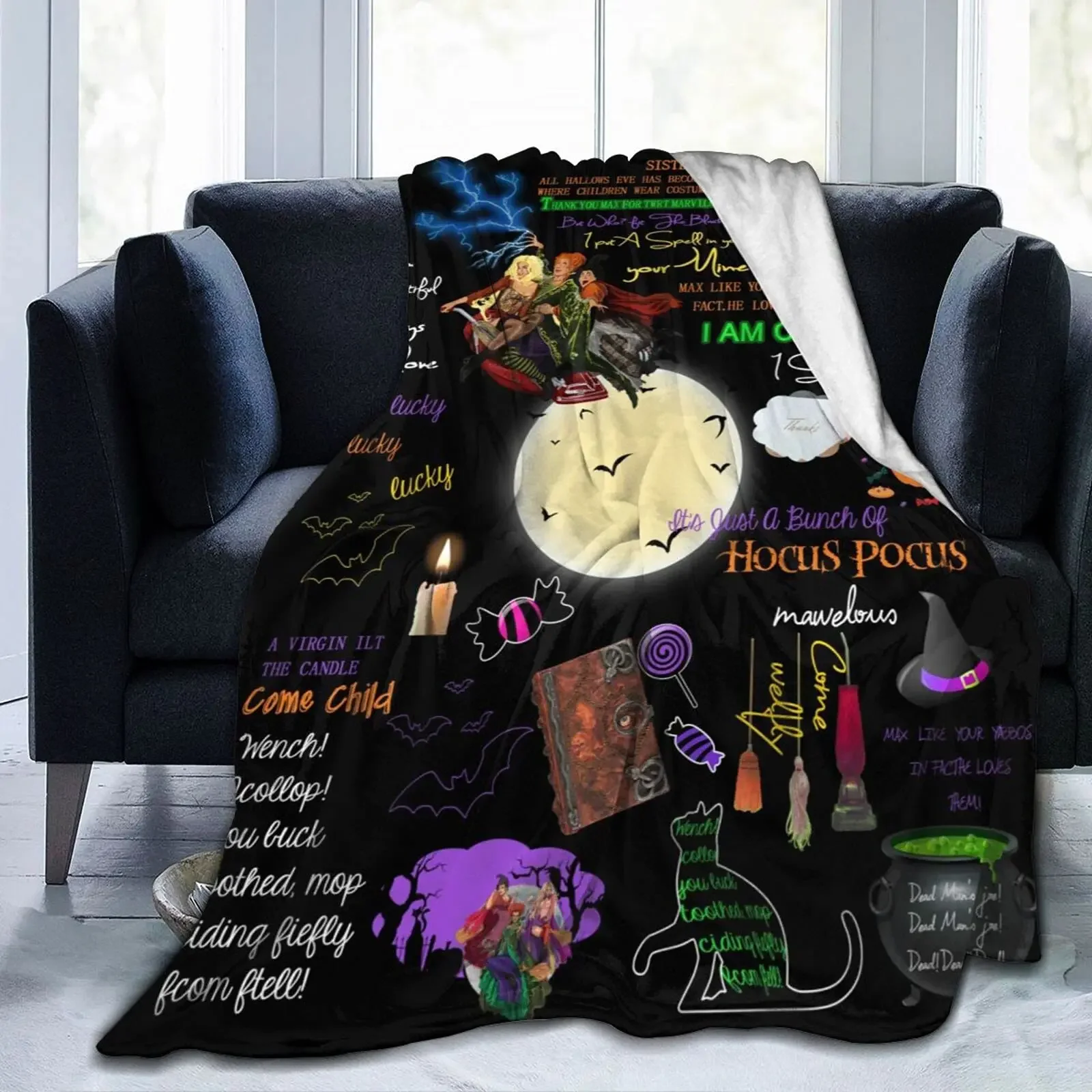 Hocus Pocus Blanket Halloween Throw Flannel s Sanderson Sisters Soft Plush  for Couch Sofa Bed Home Decor Gifts