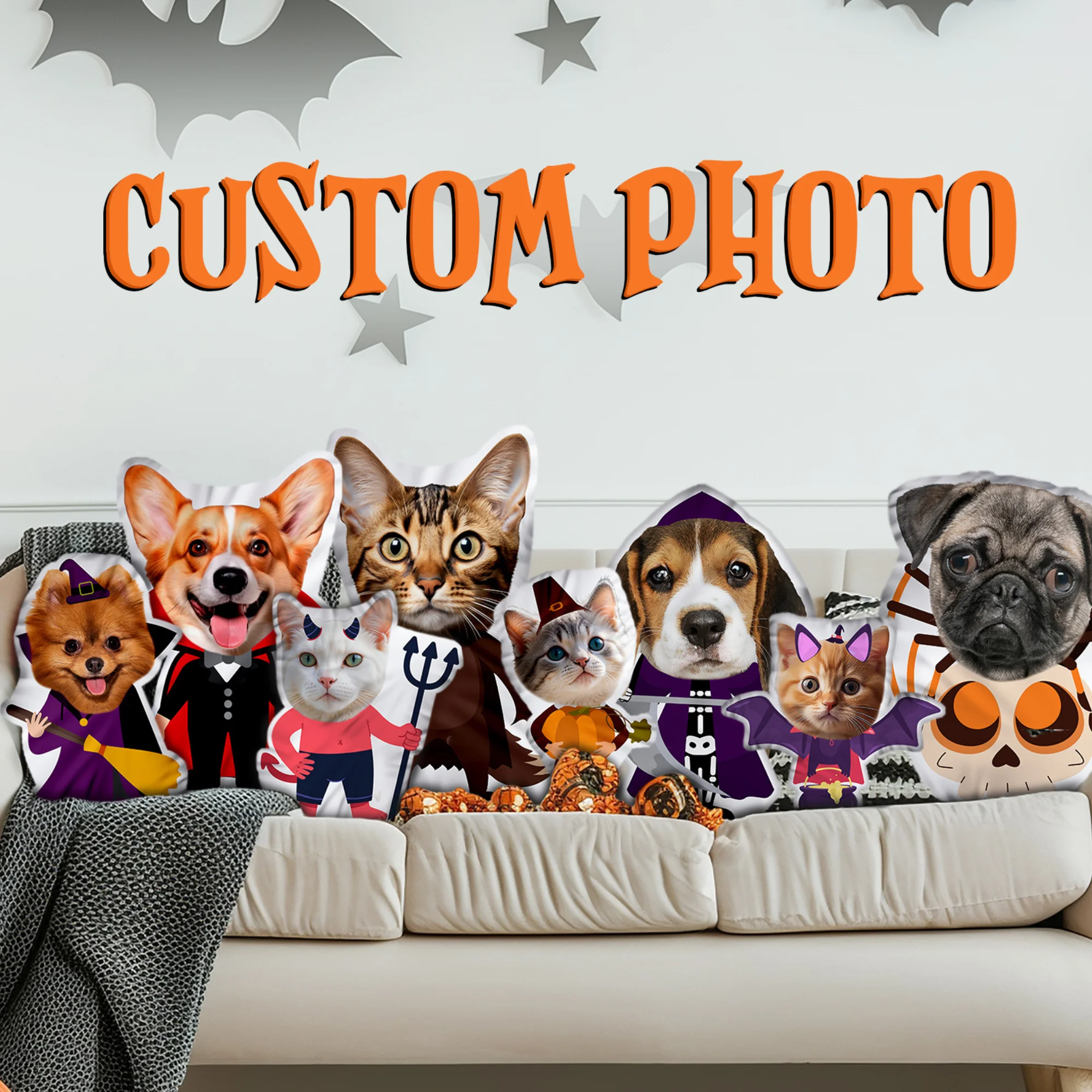 Halloween Decoration Custom Pillow from Photo Stuffed Cushion of Pet Plush Cat Pumpkin Cushion Sofa Car Home Decor Present Gift