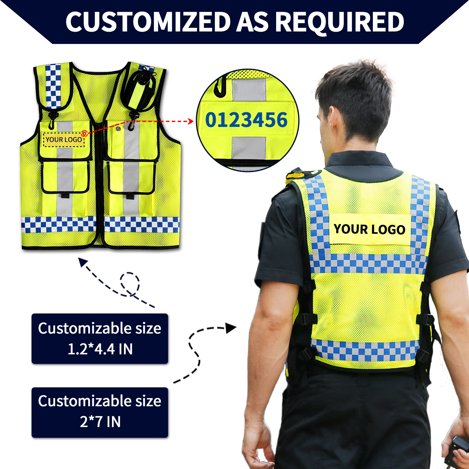 Police Reflective Vest High Visibility Reflective Bonded Multiple Pockets Vest Mens Mesh Adjustable Safety Vest