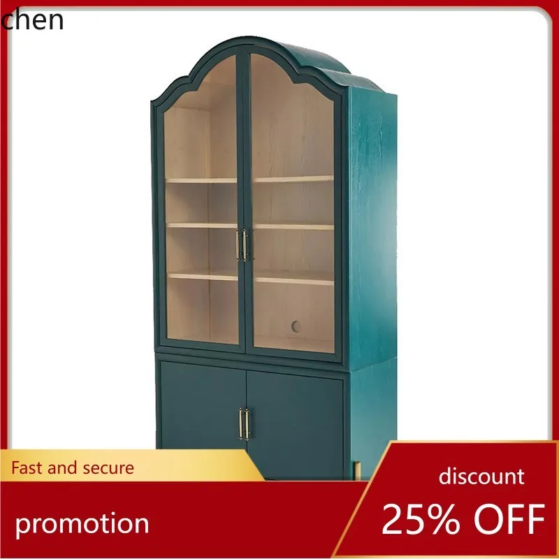 

HT Solid Wood Bookcase Postmodern Glass Door Multi-functional Cabinet Multi-layer Display Storage Cabinet