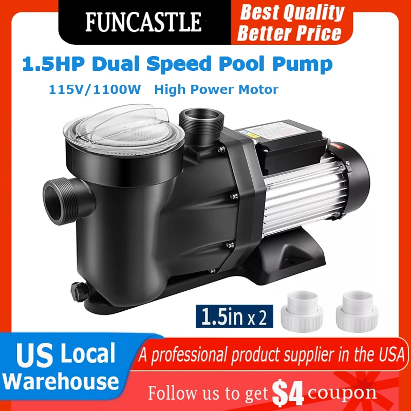 

Swimming Pool Pump, Dual Speed Filter Water Pump, Above Ground Pool with Strainer, Filter Basket, High Flow, Low Noise,115V, 2HP