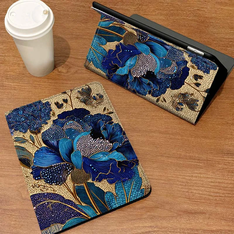 

Чехол для планшета Samsung Galaxy Tab S6 S7 S8 S9 S10 S11 FE Plus Lite с изображением синих листьев и белых цветов