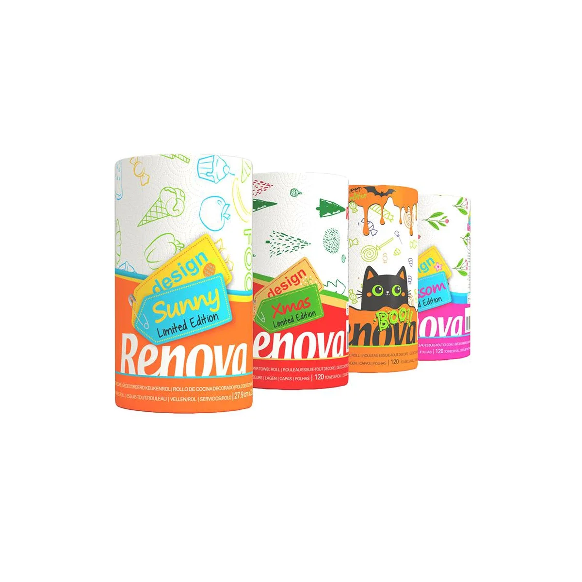 Renova Blossom Paper Towel - 1 Roll - 120 Sheets - 2 Ply - Strong Absorbent Floral Design