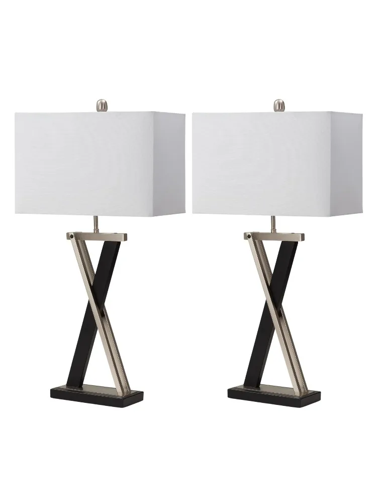 **مجموعة من 2 مصباح طاولة صمام ثنائي باعث للضوء معدني أسود مقاس 29 بوصة مع مصباح طاولة يعتم بظل مخروطي أبيض #2