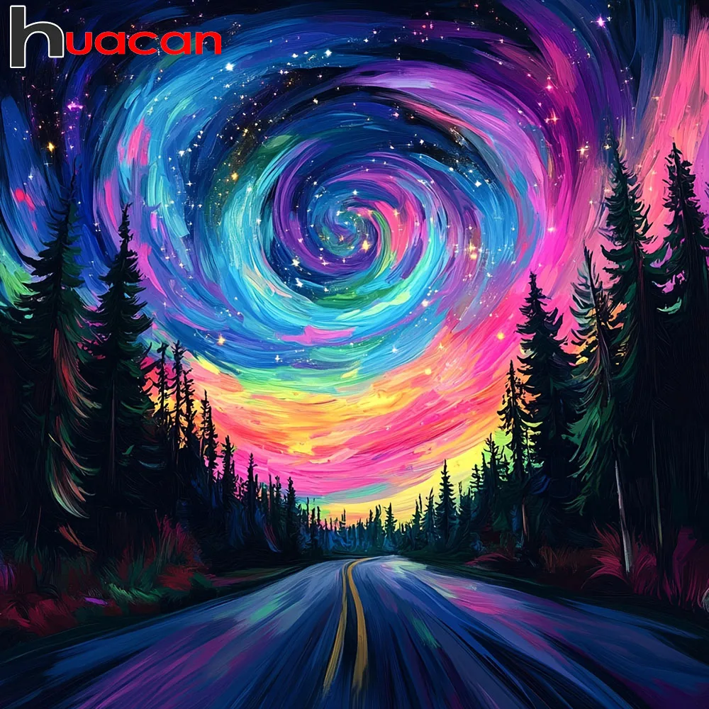 Huacan DIY Diamantmalerei Sternenhimmel Strass Vollquadratisch Rund Mosaik Landschaft Neuheiten