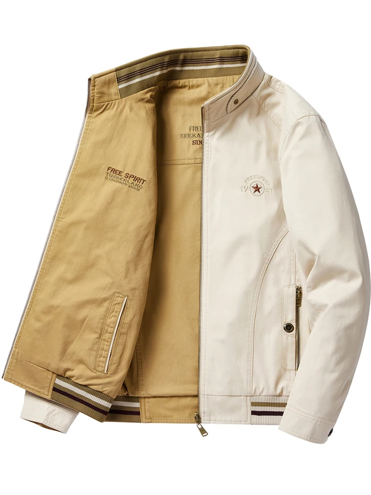 

Double-Sided Wear Cotton Jaet Men's Spring Autumn Loose Fit Stand Collar Casual Outerwear Dad Clothes Faion Urban Sle