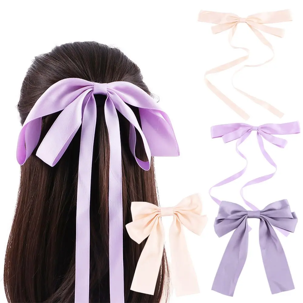 Sweet Simple Spring Spring Clip Bow Ribbon Female Hair Accessories Purple Hair Clip Korean Style Hairpin Very Peri Headwear