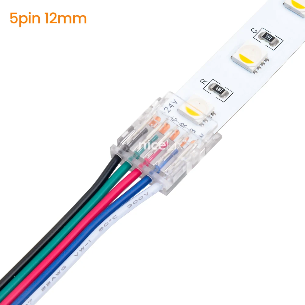 5Pcs Transparent Solderless Cover Connector 5Pin LED Strip Light RGBW Tape SMD 5050 Corner Connectors 5 Pin Connector Terminal