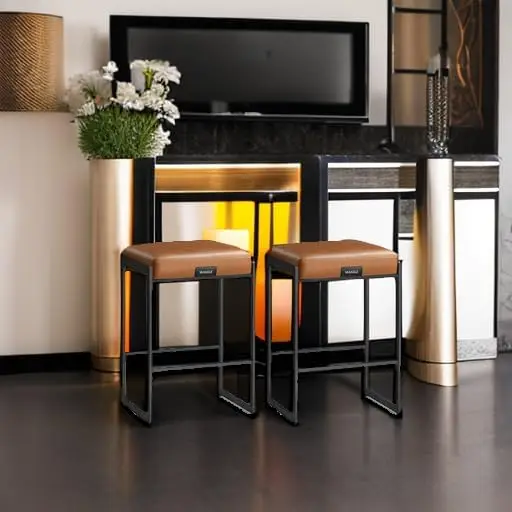 Synthetic Leather Bar Stools Set Of 2, 26 Inch Counter Height Barstools With Stitching, Mid Century Modern Bar Chairs For Kitchen Island, Home Bar, Dining Room, Caramel Brown view 4