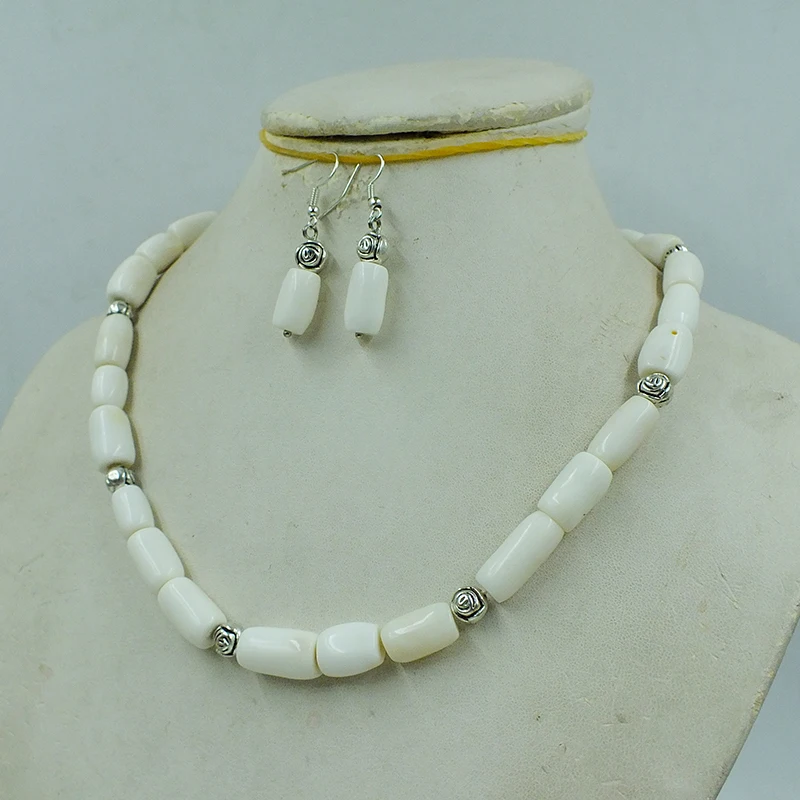 

Fashion. Classic 8-10MM Natural White Coral Necklace Earring Set 18”