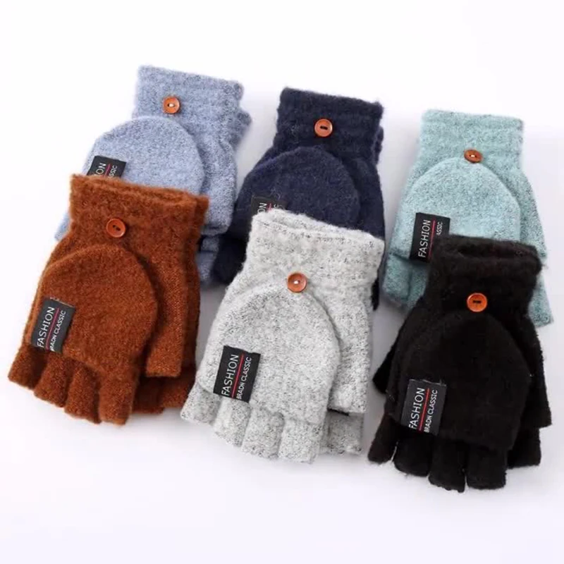 

2022 Winter Warm Wool Knitting Gloves Knitted Flip Fingerless Exposed Finger Thick Gloves Without Fingers Mittens Glove Women