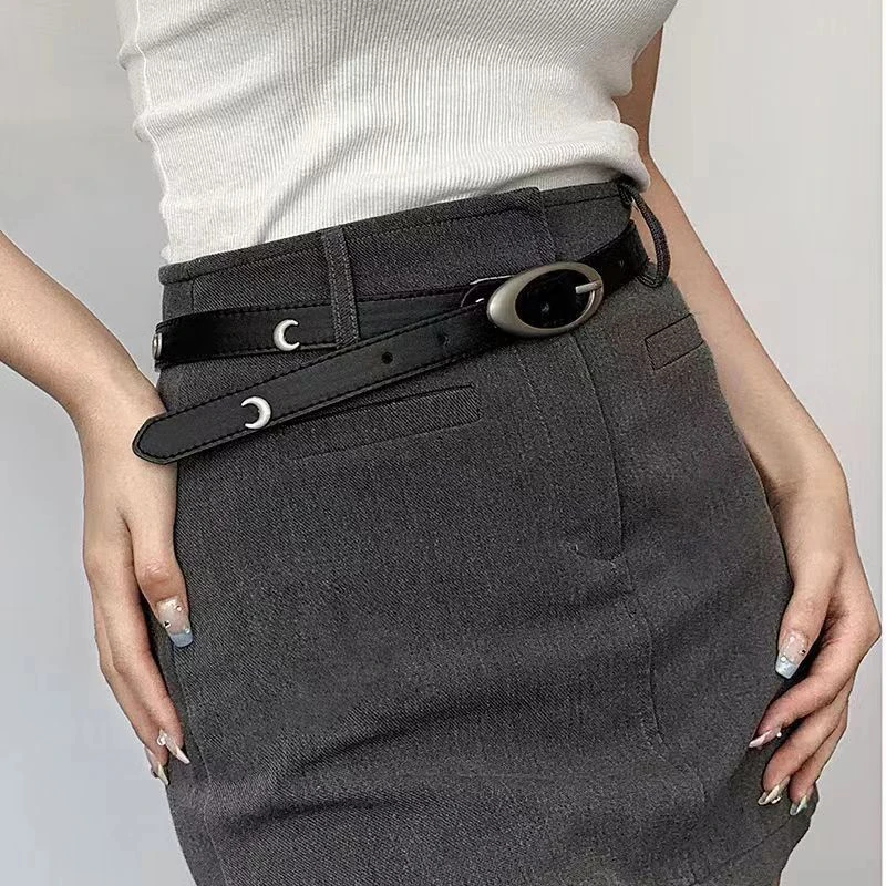 Y2K Women PU Leather Belt Retro Star Moon Decoration Pin Buckle Waistband For Dress Jeans Decoration Waist Strap Accessories