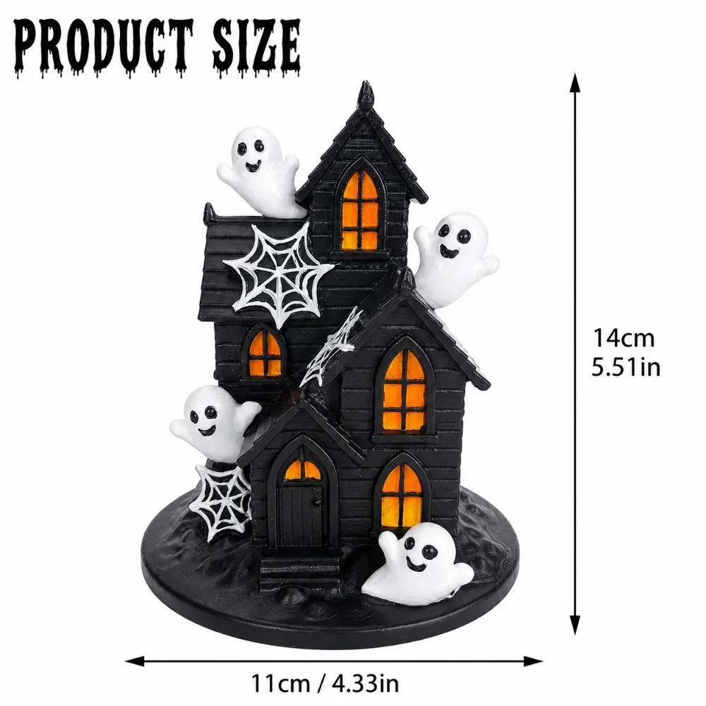 Halloween Decorations Resin Ghost Figurine Village Houses Castle Spooky Town Happy Haunted House for Home Party Table Desk