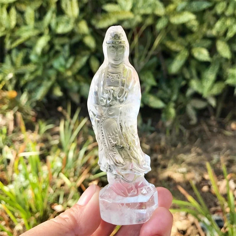 Imagem -02 - Limpar Quartzo Estátua da Deusa da Misericórdia Presente Estatueta Pequena Cura Cristal Gemstone Escultura Esculpida Coleção 1pc Natural