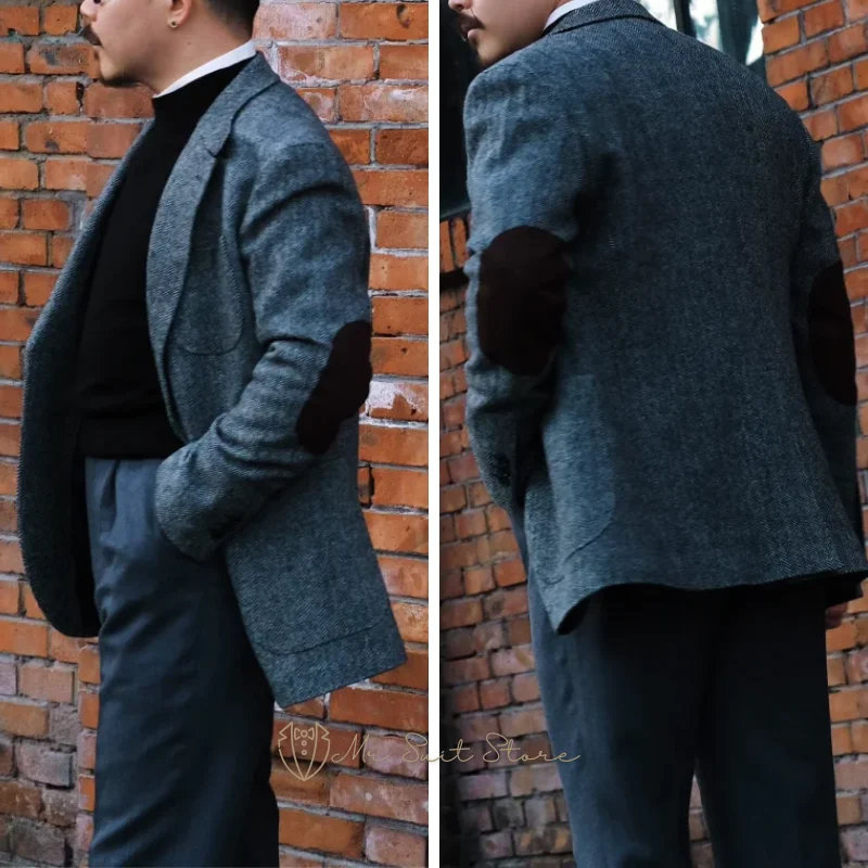 

2025 серый мужской костюм, пиджак, однобортное замшевое пальто с защитой локтя, осень-зима, отдых на свежем воздухе, свадьба, вечеринка