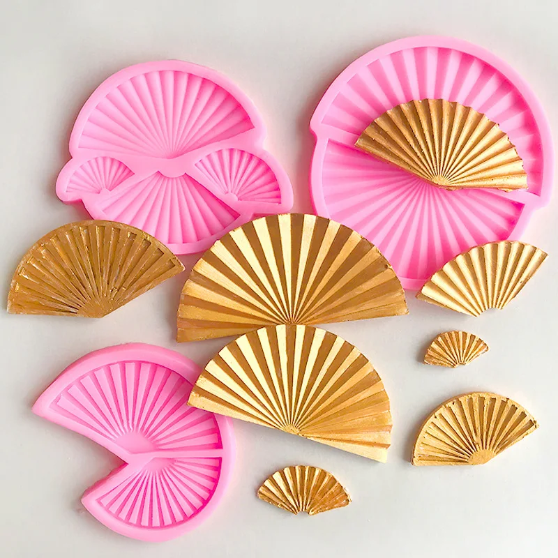 Neue dekorative Silikonform für Faltfächer mit Hochzeitsthema für Fondant im chinesischen Stil, Fächerbildschirm, Kuchen, Schokolade, Topper, Ornamentform – Detail 3