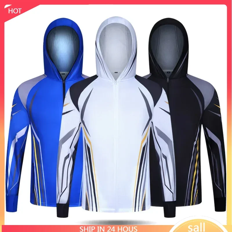 المهنية الصيد هوديي مع قناع المضادة للأشعة فوق البنفسجية واقية من الشمس ملابس الحماية من الشمس قميص الصيد تنفس سريعة الجافة الصيد جيرسي #1