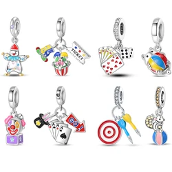 S925 Sterling Silver Card Magician Circus Red Nose Children's Charms Beads 3mm DIY Fine Jewelry Gifts Funny