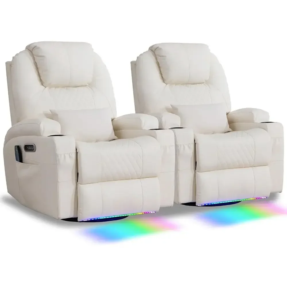 

Dual Motor Swivel Rocker Recliner with Massage & Heat, Electric Glider Rocking Chair Set, Cup Holders, LED Lights, USB Ports, Be