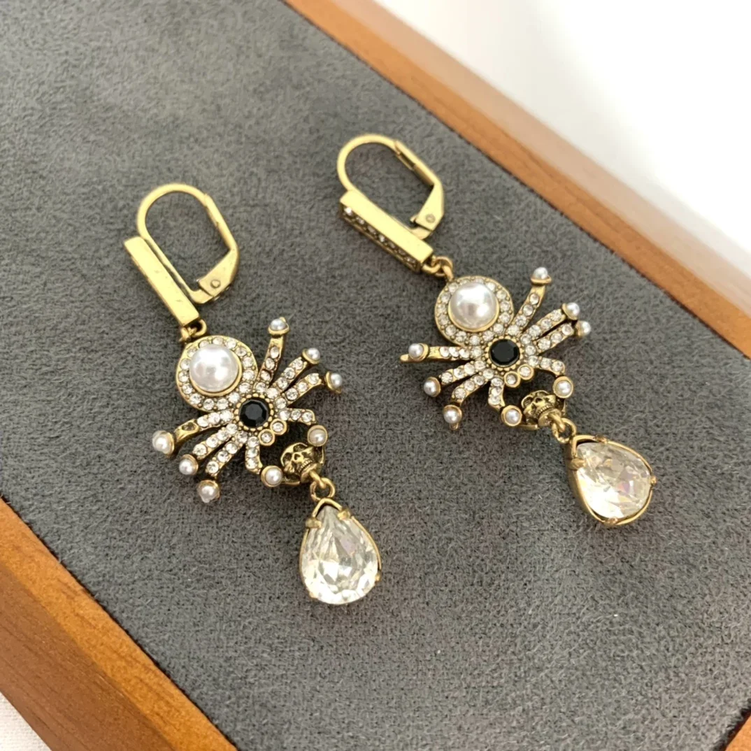 2023 Europe Designer Spider Crystal Long Tassel Women Earrings Luxury Jewelry Party Brand Goth Boho Trend