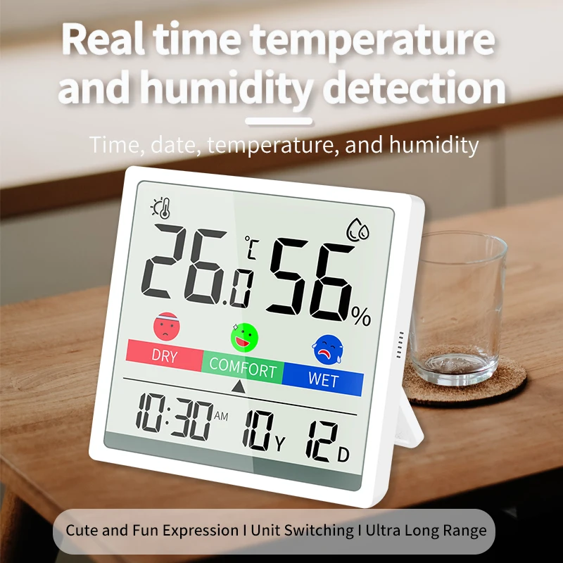 Room Digital Hgrometer Temperature And Humidity   Meter Date  Clock With Battery