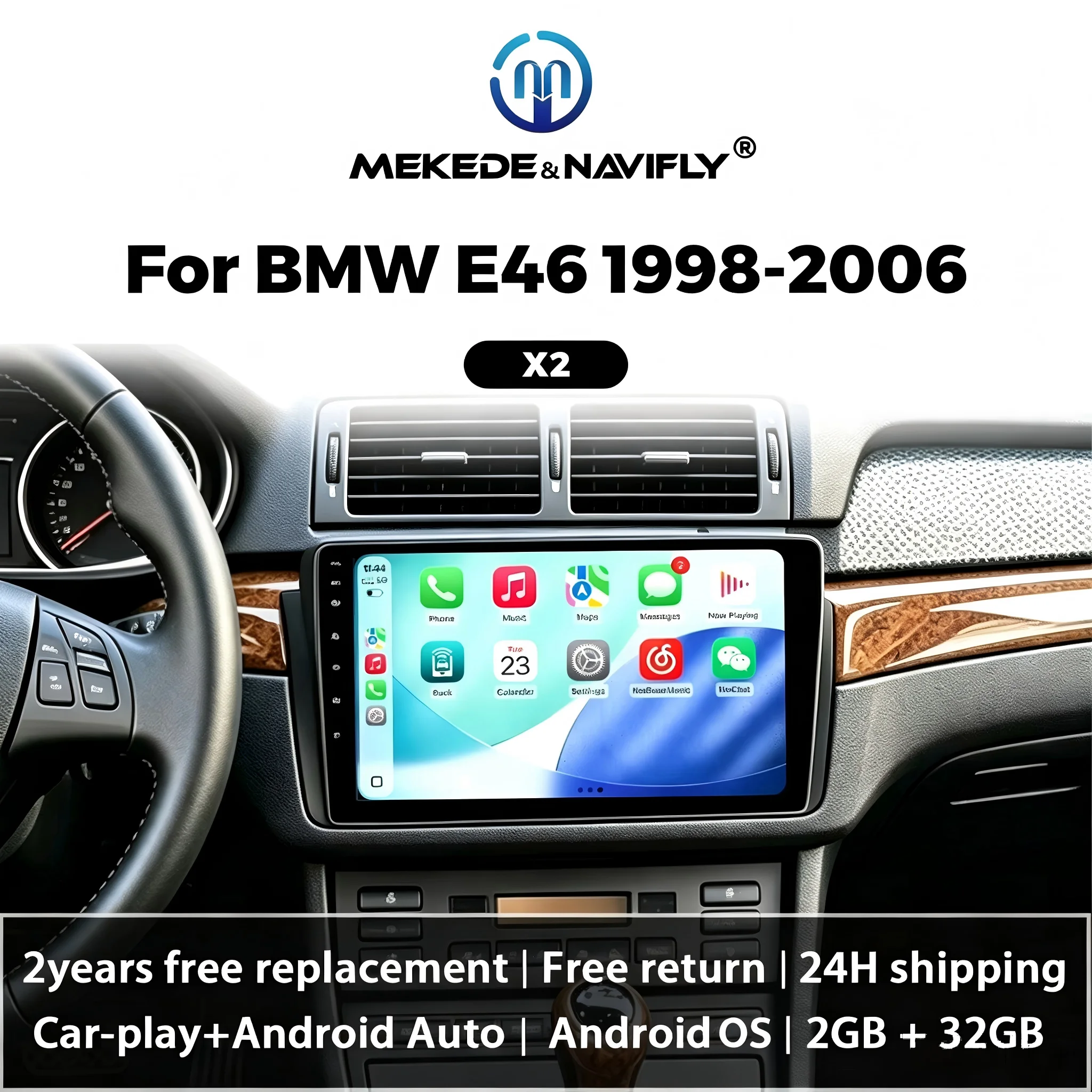 NaviFly Android OS Wireless Carplay Auto-Autoradio für BMW E46 M3 318 320 325 330 335 1998 - 2006 Multimedia-Videoplayer FM SWC