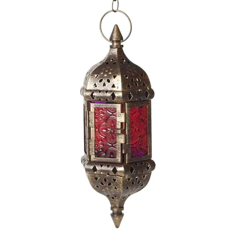 Hanging Candle Holder Chandelier Moroccan Vintage Hanging Candle Holders Lantern Contain 40cm Chain (Brown)