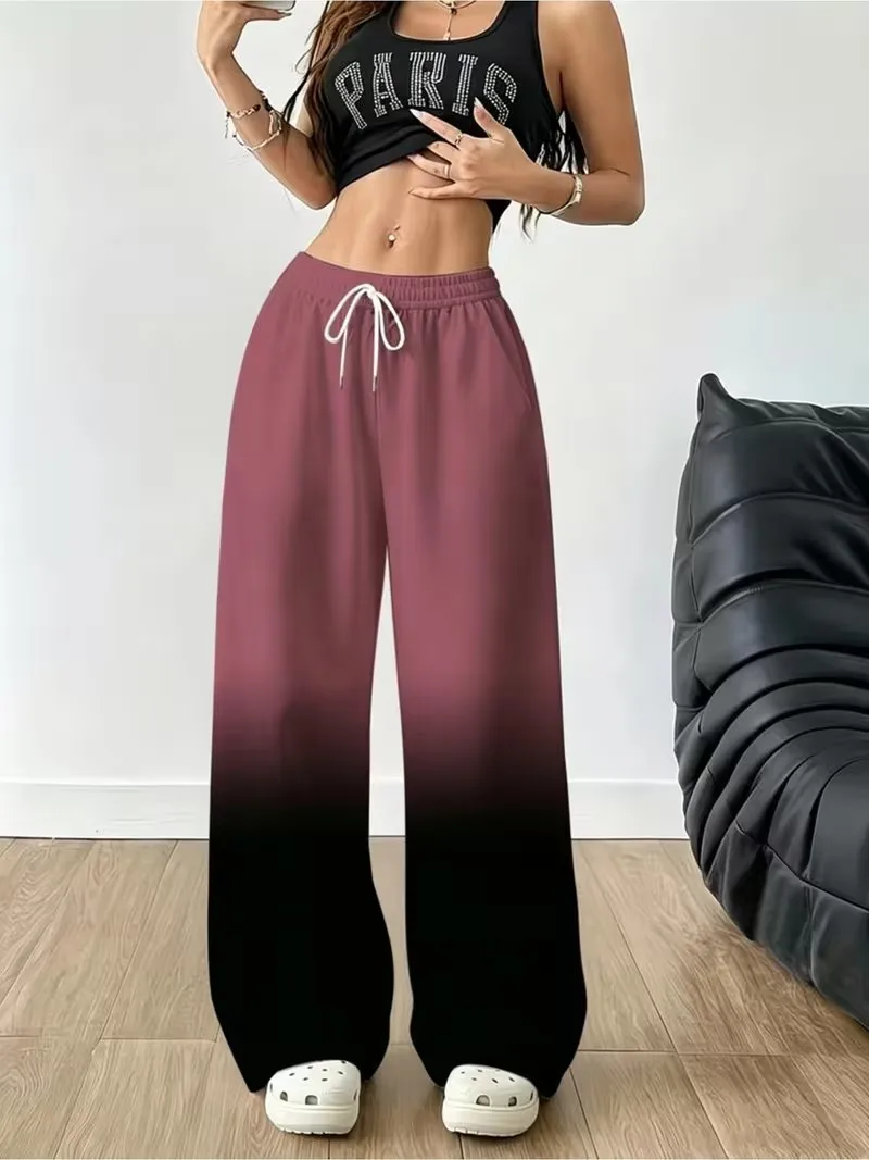 3D gradient color fashionable women's pants autumn new item regular pocket drawstring pants casual daily&vacation wear