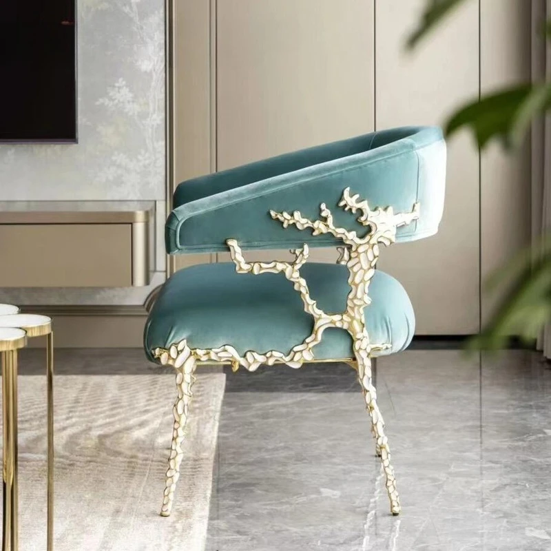 

Light Luxury Coral Pure Copper Dining Chair Artistic Villa Home High-end Creative Lounge Chair