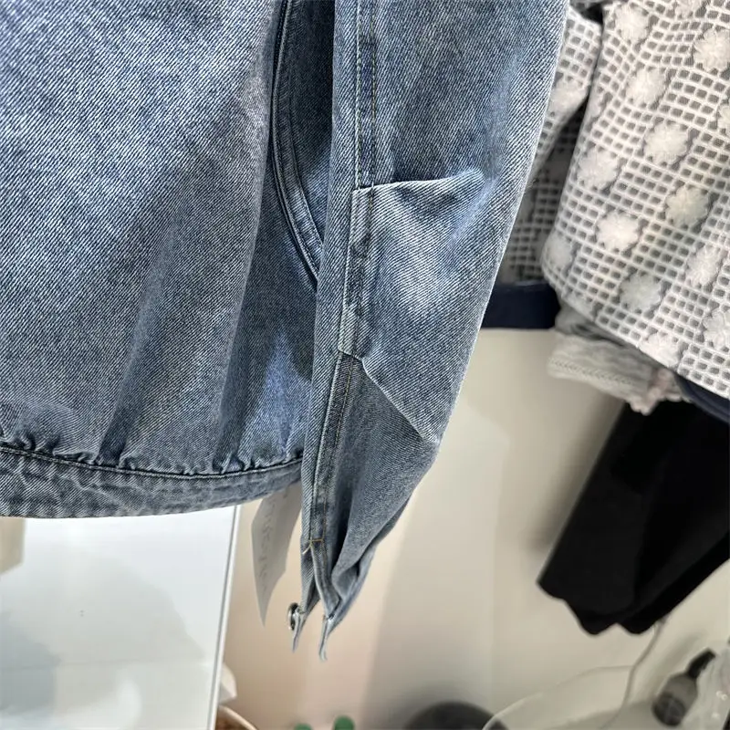 Women Spring Autumn New Korean Style Denim Jacket Doll Collar Lace Patchwork Fashionable Short Jacket Top