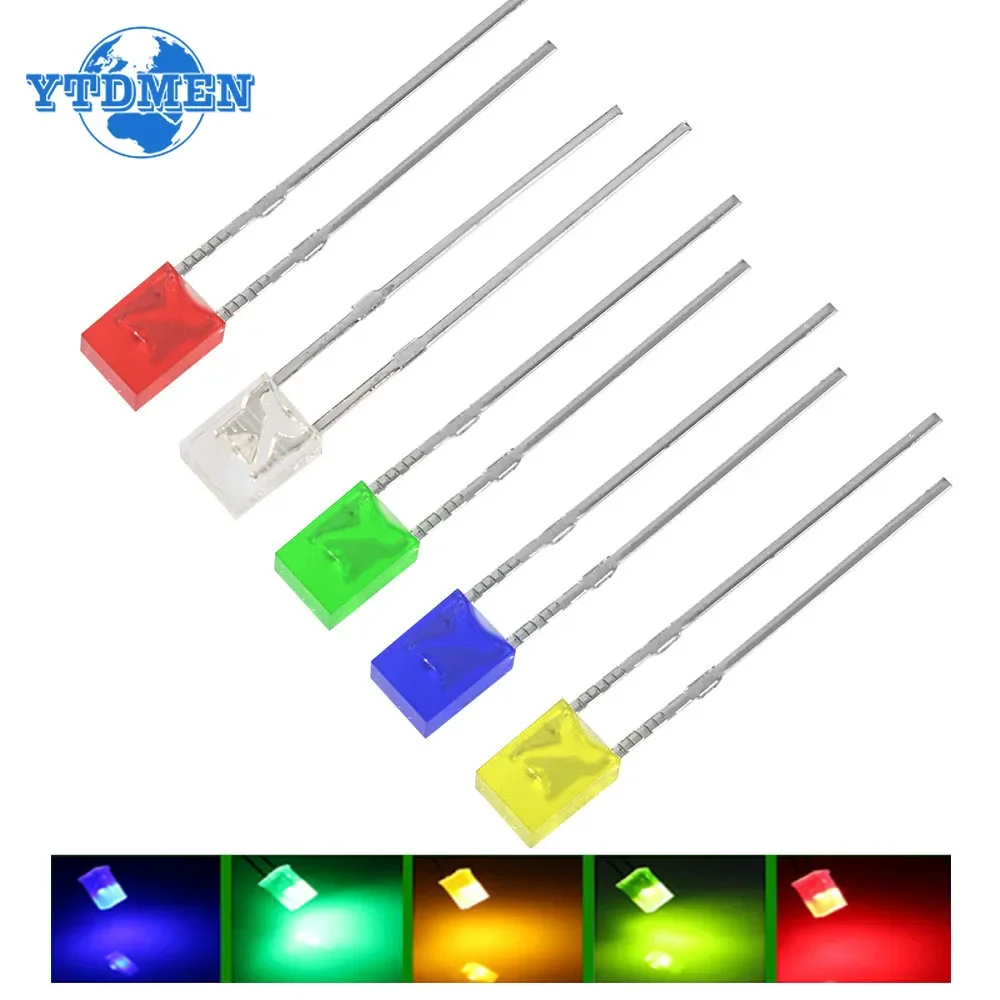 100PCS LED Diode 2x3x4 Square LED Lights Diodes Kit 5 Colors White Green Red Blue Yellow